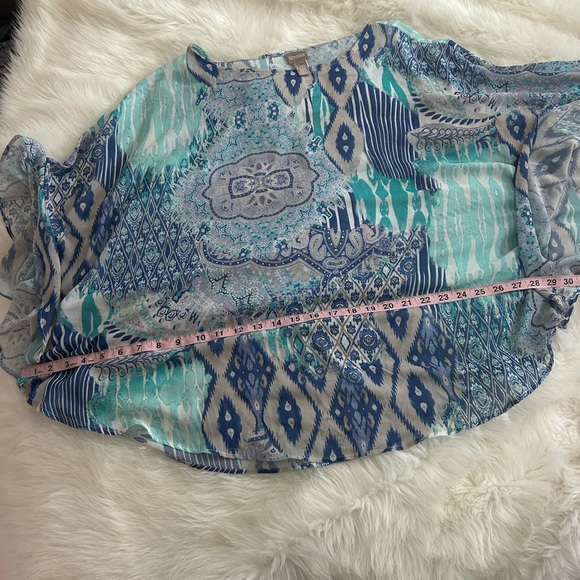 Chico's Blue Multi-Print Lightweight Poncho Top - Picture 4 of 8